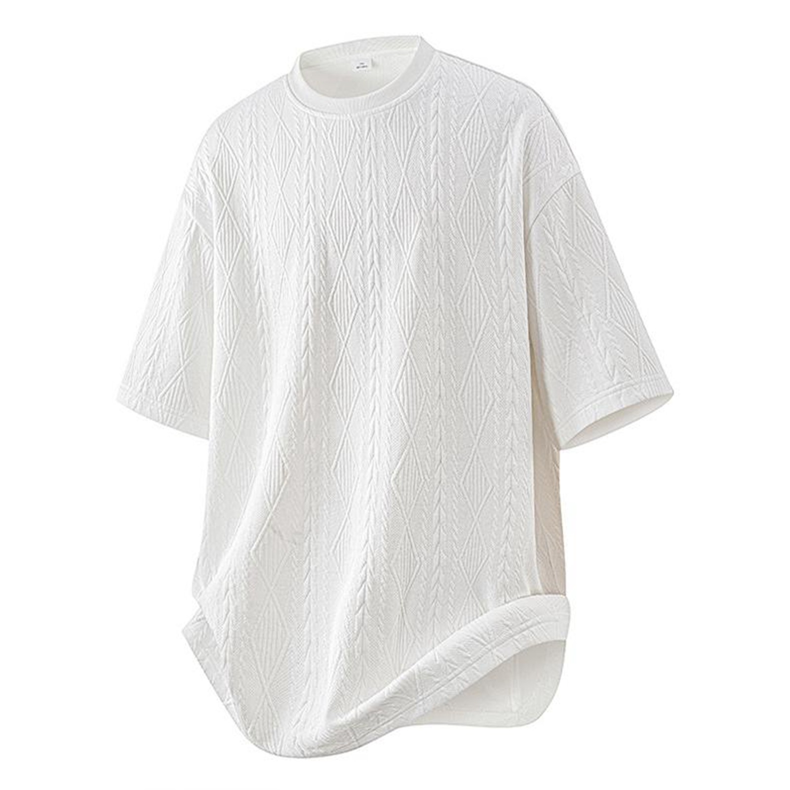 thumbnail image 1 of Camisetas informales para hombre: manga corta, cuello redondo, rayas, estilo jacquard único para el verano, cómodas y elegantes., 1 of 8
